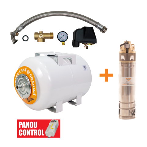 Hidrofoare - Kit hidrofor RURIS Dunarea 50 cu pompa submersibila Aqua 101 si vas expansiune 50L