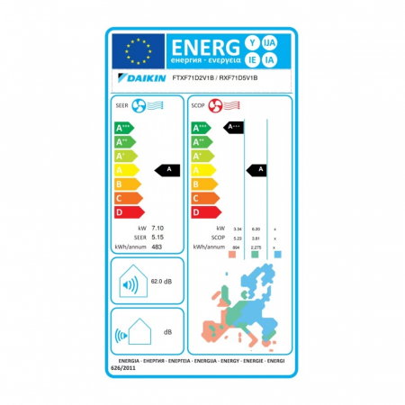 Aparat de aer conditionat Daikin Sensira Bluevolution FTXF71D-RXF71D Inverter 24000 BTU, Clasa A, dezumidificare, baleiere verticala [1]