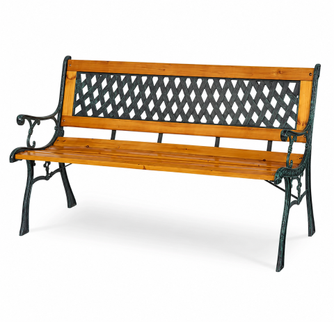 Banca de gradina din lemn si fonta, 2 locuri, 126 x 74 x 52 cm [0]