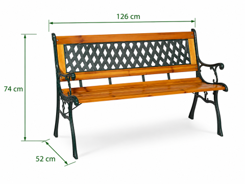 Banca de gradina din lemn si fonta, 2 locuri, 126 x 74 x 52 cm [1]