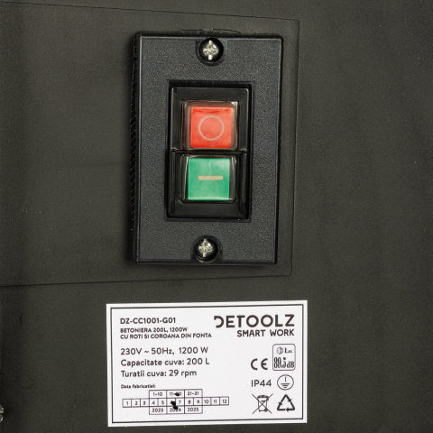 Betoniera Detoolz 200L, 1200W, cu roti si coroana de fonta [6]