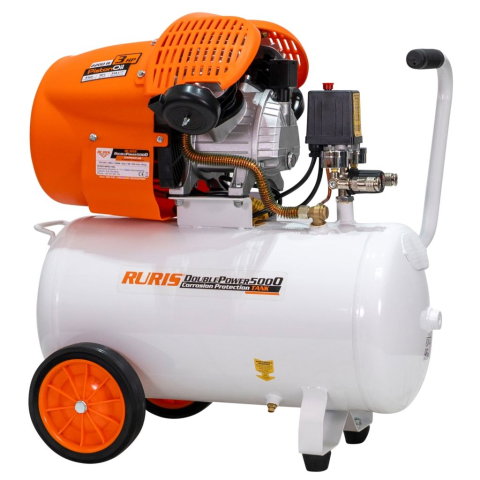 Compresoare - Compresor de aer RURIS Double Power 5000, 50 L, 3 CP, 2 cilindri