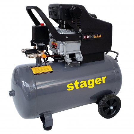 Compresoare - Compresor aer Stager HM2050B 4530102050, 50L, 8bar, 200L/min, monofazat, angrenare directa