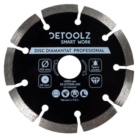 Accesorii si consumabile polizoare unghiulare - Disc diamantat segmentat Detoolz 110x20mm, taiere uscata