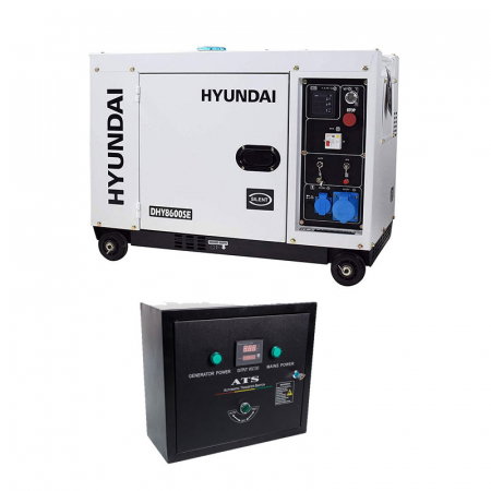 Generatoare insonorizate - Generator de curent monofazat cu motor diesel HYUNDAI DHY8600SE insonorizat, 6,5 kVA cu automatizare monofazata