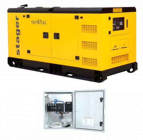 Generator insonorizat Stager YDY61S3  61kVA, 49 kw, 79A, 1500rpm, trifazat, diesel + ATS [0]