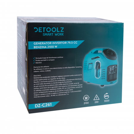 Generator invertor digital 2100 W monofazat Detoolz DZ-C261 79.5CC benzina port 12 V, port USB 5V [9]