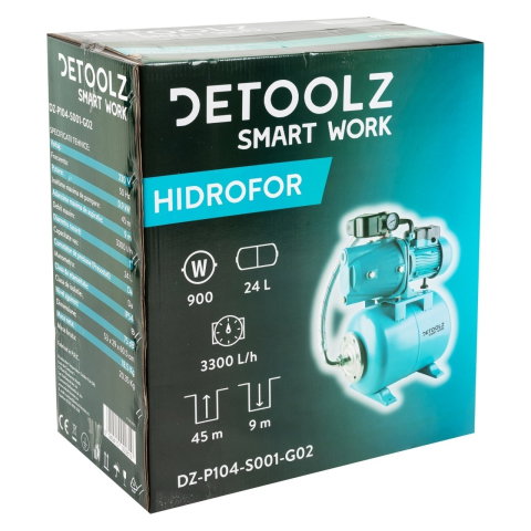 Hidrofor Detoolz 0.9 kW, debit maxim 3300l/h, inaltime maxima pompare 45m, corp pompa fonta, butelie 24L [3]