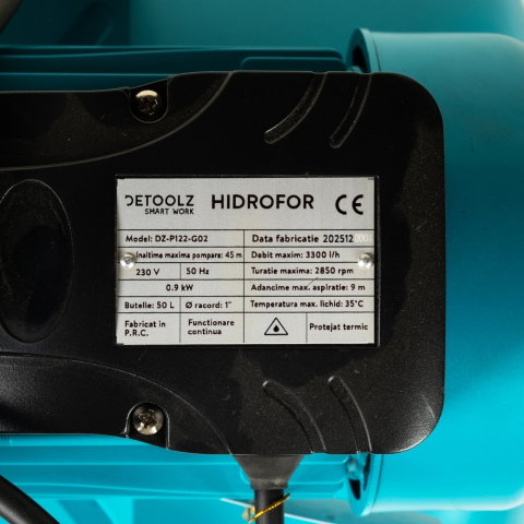 Hidrofor Detoolz 0.9 kW, debit maxim 3300l/h, inaltime maxima pompare 45m, corp pompa fonta, butelie 50L [8]