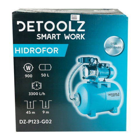 Hidrofor Detoolz 0.9 kW, debit maxim 3300l/h, inaltime maxima pompare 45m, corp pompa inox, butelie 50L [4]