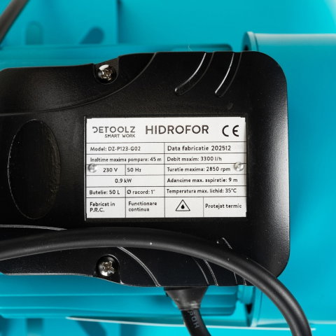 Hidrofor Detoolz 0.9 kW, debit maxim 3300l/h, inaltime maxima pompare 45m, corp pompa inox, butelie 50L [3]