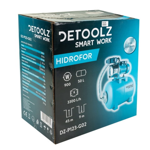 Hidrofor Detoolz 0.9 kW, debit maxim 3300l/h, inaltime maxima pompare 45m, corp pompa inox, butelie 50L [5]