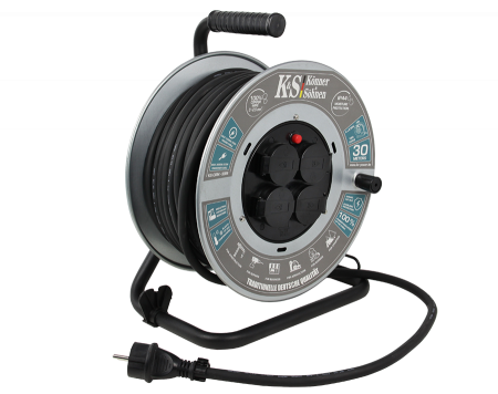 Prelungitor cu tambur KS CRM-30M Konner & Sohnen, 3600 W, 30 metri, stecher 1 x 16А / 230V, prize 4 x 16А / 230V, cablu 3*2.5 mm din cupru, tambur din metal