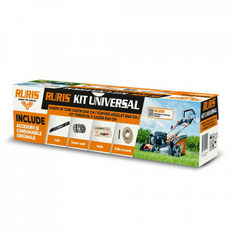 Accesorii utilaje agricole - Kit universal mașini de tuns gazon cu diametrul de 40 cm (cutit, bujie, adaptor universal, adaptor fulie, kit surub)