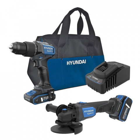 Masini de gaurit si insurubat cu acumulator - Set masina de gaurit si insurubat brushless cu percutie Hyundai HD20X-60 + polizor unghiular brushless Hyundai AG20X-115 + 2 acumulatori si incarcator