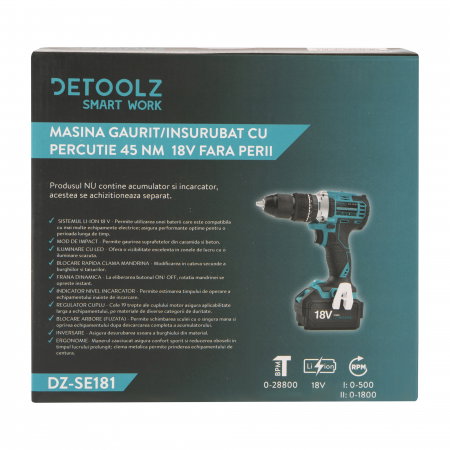 Masina gaurit/insurubat cu percutie Detoolz DZ-SE181 45Nm 18V fara perii [2]