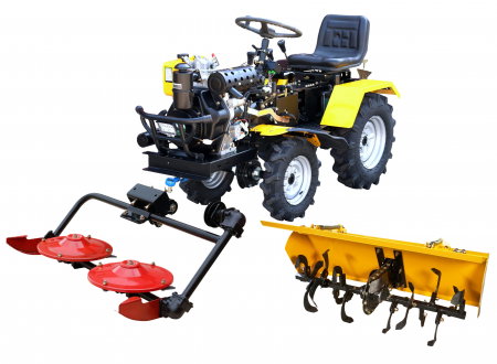 Motosape si motocultoare - Mini tractor ProGARDEN Campo T12, 12CP, diesel, ridicare hidraulica fata si spate, transmisie sincronizata, freza tractata si cositoare frontala cu discuri