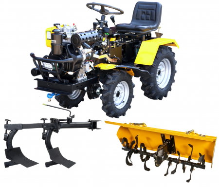 Motosape si motocultoare - Mini tractor ProGARDEN Campo T12, 12CP, diesel, ridicare hidraulica fata si spate, transmisie sincronizata, freza tractata si plug cu 2 brazdare