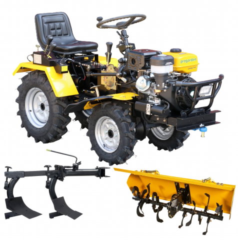 Motosape si motocultoare - Mini tractor ProGARDEN Campo T18, 18CP, benzina, ridicare hidraulica fata si spate, transmisie sincronizata, freza tractata si plug cu 2 brazdare