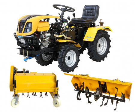 Motosape si motocultoare - Mini tractor ProGARDEN Campo T18, 18CP, benzina, ridicare hidraulica fata si spate, transmisie sincronizata, capota cu 4 faruri, freza tractata si tocator vegetatie