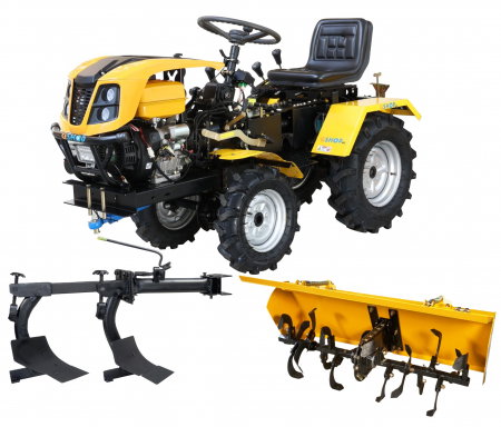 Motosape si motocultoare - Mini tractor ProGARDEN Campo T18, 18CP, benzina, ridicare hidraulica fata si spate, transmisie sincronizata, capota cu 4 faruri, freza tractata si plug cu 2 brazdare