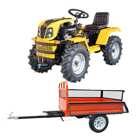 Motosape si motocultoare - Minitractor articulat 4x4 ProGARDEN Campo T18D V27, motor diesel 18 CP, hidraulică față-spate, 2 diferențiale, roți 6.00-12 cu remorca 750 kg cu lampi de semnalizare