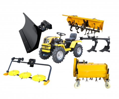 Motosape si motocultoare - Minitractor ProGARDEN Campo T12 G2.1 4x4, 12CP, diesel, hidraulica fata-spate, roti 6.00-12 cu freza tractata, plug reversibil, tocator vegetatie, cositoare cu discuri si lama zapada/pietris