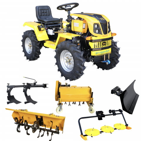 Motosape si motocultoare - Minitractor ProGARDEN Campo T12 V25.1 4x4, 12CP, diesel, hidraulica fata-spate, roti 6.00-12 cu freza tractata, plug cu doua brazdare, tocator vegetatie, cositoare cu discuri si lama zapada/pietris -