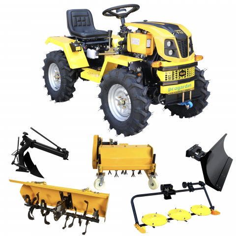 Motosape si motocultoare - Minitractor ProGARDEN Campo T12 V25.1 4x4, 12CP, diesel, hidraulica fata-spate, roti 6.00-12 cu freza tractata, plug reversibil, tocator vegetatie, cositoare cu discuri si lama zapada/pietris