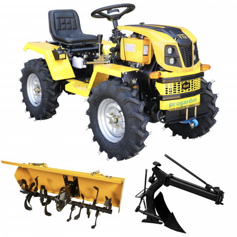 Motosape si motocultoare - Minitractor ProGARDEN Campo T12 V25.1 4x4, 12CP, diesel, hidraulica fata-spate, roti 6.00-12 cu freza tractata si plug reversibil