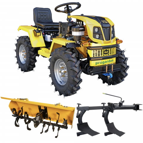 Motosape si motocultoare - Minitractor ProGARDEN Campo T18 V25.1 4x4, 18CP, benzina, hidraulica fata-spate, roti 6.00-12 cu freza tractata si plug cu doua brazdare