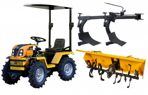 Motosape si motocultoare - Minitractor ProGARDEN Campo T18 G2.1 4x4, 18CP, benzina, hidraulica fata-spate, roti 6.00-12 cu acoperis protectie + freza tractata si plug reversibil