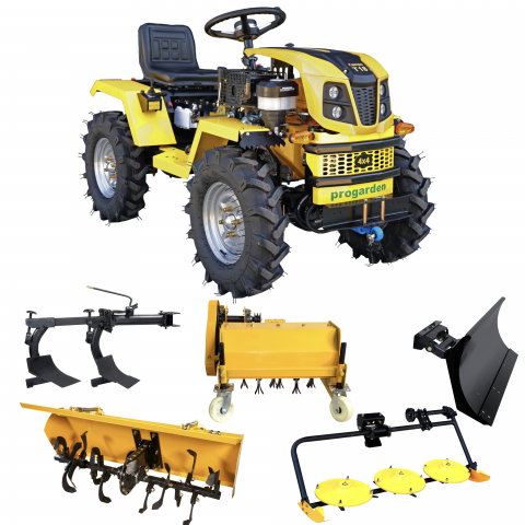 Motosape si motocultoare - Minitractor ProGARDEN Campo T18 V25.1 4x4, 18CP, benzina, hidraulica fata-spate, roti 6.00-12 cu freza tractata, plug, tocator vegetatie, cositoare cu discuri si lama zapada/pietris
