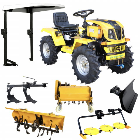 Motosape si motocultoare - Minitractor ProGARDEN Campo T12 V25.1 4x4, 12CP, diesel, hidraulica fata-spate, roti 6.00-12 cu acoperis + freza tractata, plug, tocator vegetatie, cositoare cu discuri si lama zapada/pietris