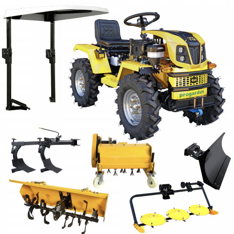 Motosape si motocultoare - Minitractor ProGARDEN Campo T18 V25.1 4x4, 18CP, benzina, hidraulica fata-spate, roti 6.00-12 cu acoperis + freza tractata, plug, tocator vegetatie, cositoare cu discuri si lama zapada/pietris