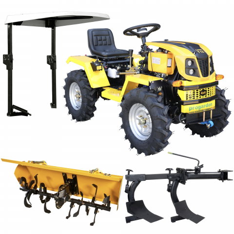 Motosape si motocultoare - Minitractor ProGARDEN Campo T12 V25.1 4x4, 12CP, diesel, hidraulica fata-spate, roti 6.00-12 cu acoperis + freza tractata si plug cu doua brazdare