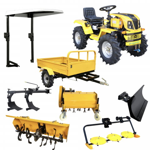 Motosape si motocultoare - Minitractor ProGARDEN Campo T12 V25.1 4x4, 12CP, diesel, hidraulica fata-spate, roti 6.00-12 cu acoperis + remorca 600 kg, freza tractata, plug, tocator vegetatie, cositoare cu discuri si lama zapada