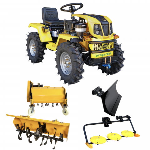 Motosape si motocultoare - Minitractor ProGARDEN Campo T18 V25.1 4x4, 18CP, benzina, hidraulica fata-spate, roti 6.00-12 cu freza tractata, tocator vegetatie, cositoare cu discuri si lama zapada/pietris