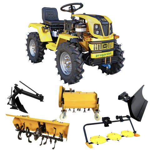 Motosape si motocultoare - Minitractor ProGARDEN Campo T18 V25.1 4x4, 18CP, benzina, hidraulica fata-spate, roti 6.00-12 cu freza tractata, plug reversibil, tocator vegetatie, cositoare cu discuri si lama zapada/pietris