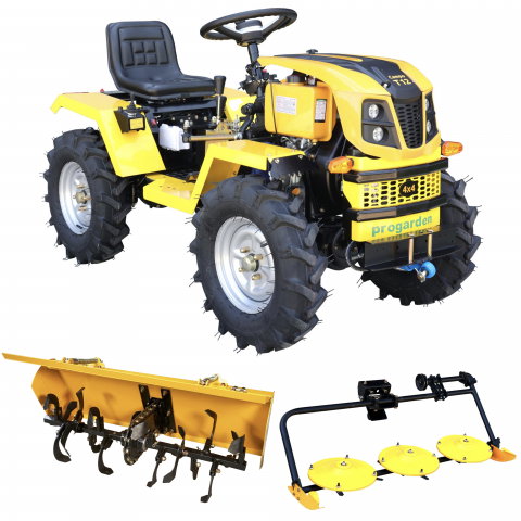 Motosape si motocultoare - Minitractor ProGARDEN Campo T12 V25.1 4x4, 12CP, diesel, hidraulica fata-spate, roti 6.00-12 cu freza tractata si cositoare rotativa cu discuri