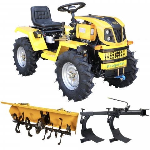 Motosape si motocultoare - Minitractor ProGARDEN Campo T12 V25.1 4x4, 12CP, diesel, hidraulica fata-spate, roti 6.00-12 cu freza tractata si plug cu doua brazdare