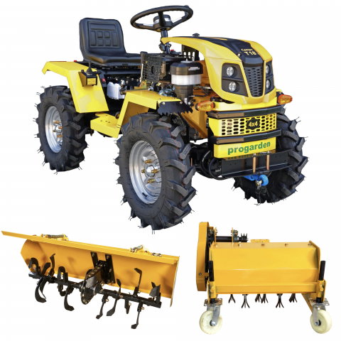 Motosape si motocultoare - Minitractor ProGARDEN Campo T18 V25.1 4x4, 18CP, benzina, hidraulica fata-spate, roti 6.00-12 cu freza tractata si tocator vegetatie