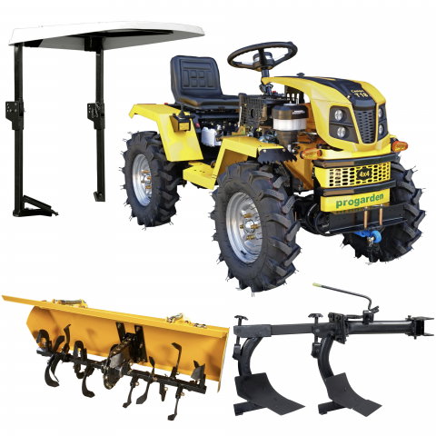 Motosape si motocultoare - Minitractor ProGARDEN Campo T18 V25.1 4x4, 18CP, benzina, hidraulica fata-spate, roti 6.00-12 cu acoperis + freza tractata si plug cu doua brazdare