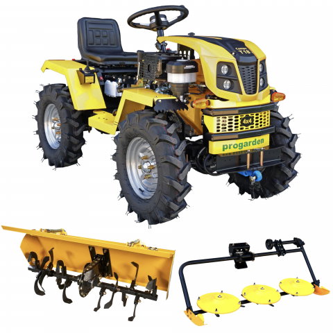 Motosape si motocultoare - Minitractor ProGARDEN Campo T18 V25.1 4x4, 18CP, benzina, hidraulica fata-spate, roti 6.00-12 cu freza tractata si cositoare rotativa cu discuri
