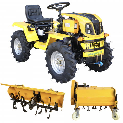 Motosape si motocultoare - Minitractor ProGARDEN Campo T12 V25.1 4x4, 12CP, diesel, hidraulica fata-spate, roti 6.00-12 cu freza tractata si tocator vegetatie