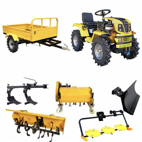 Motosape si motocultoare - Minitractor ProGARDEN Campo T18 V25.1 4x4, 18CP, benzina, hidraulica fata-spate, roti 6.00-12 cu remorca 600 kg + freza tractata, plug, tocator vegetatie, cositoare cu discuri si lama zapada/pietris