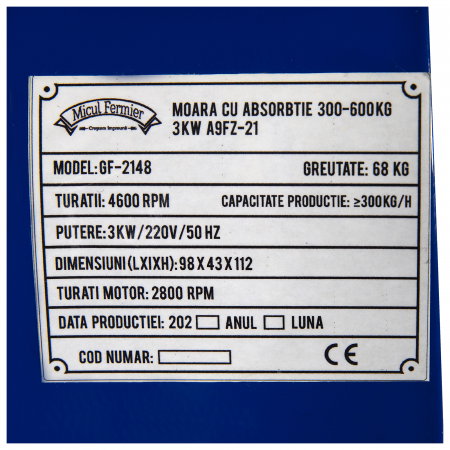 Moara cu absortie Micul Fermier GF-2148 300-600kg 3KW A9FZ-21 [1]
