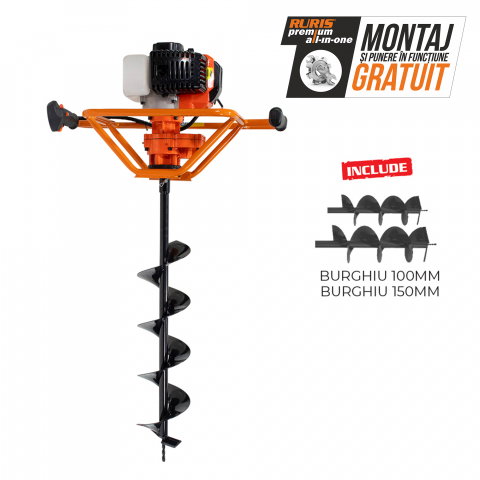 Motoburghie si masini sa sapat santuri - Motoburghiu RURIS TT 10, benzina 1.7CP, include burghiu 100, 150 mm