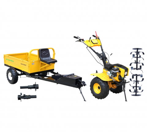 Motosape si motocultoare - Motocultor 4x4 ProGARDEN Campo 873  Alpine  7CP, roti ATV, 2 prize putere cu remorca Progarden Alpine RM500T-ATV  + manicoti 3 in 1 S