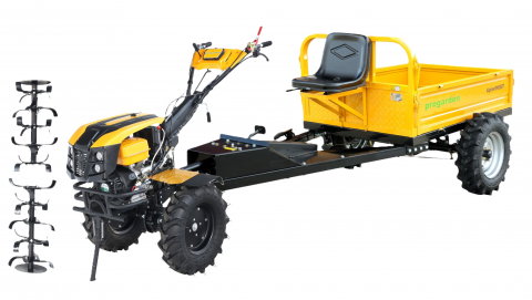 Motosape si motocultoare - Motocultor cu tractiune 4x4 Progarden Campo 1273 Alpine, 12CP, diesel, pornire electrica, remorca ProGARDEN Campo RMT500T, cu tractiune, roti profil agricol 6.00-12